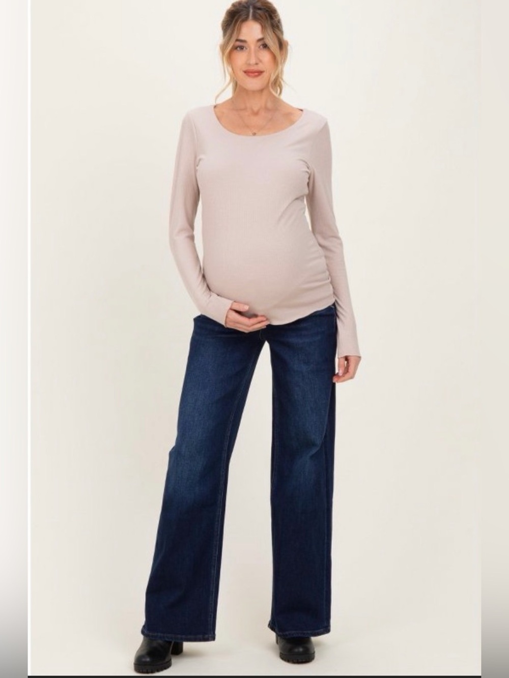 Pinkblush Navy Dark Wash Relaxed Wide Leg Maternity Jeans, Size 27